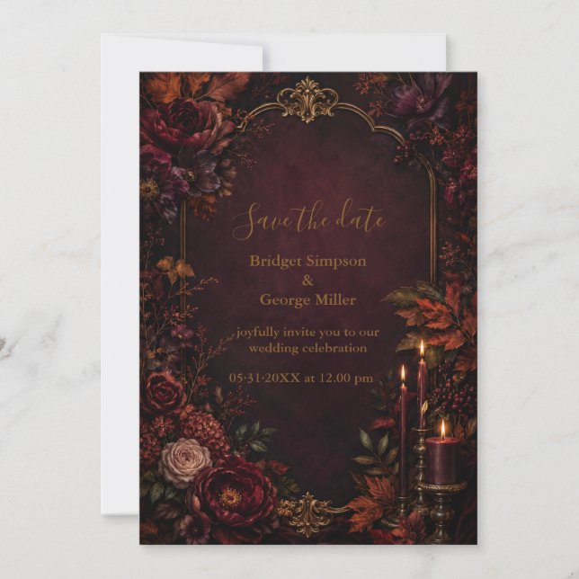 Convite Romance de casamento gótico de outono temperamenta (Frente)