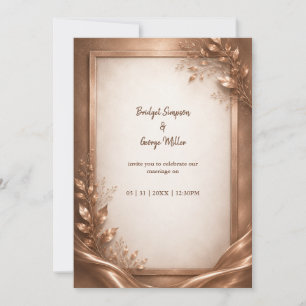 Convite Romance de Casamento Luxuoso Rosa Cobre Metálico