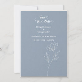 Convite Romance de Casamento Minimalista Delphinium Azul E