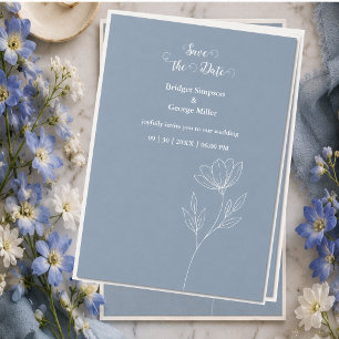 Convite Romance de Casamento Minimalista Delphinium Azul E