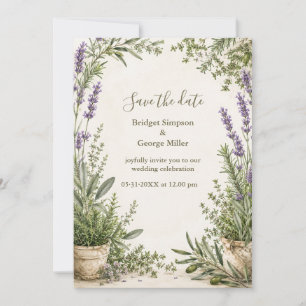 Convite Romance de Jardim de Casamento com Erva Lavanda