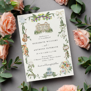 Convite Romance de Jardim de Casamento Régio Vintage Capri