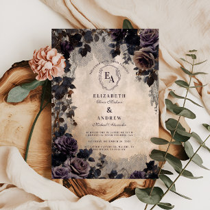 Convite Romance de Lavanda gótica e Rosas