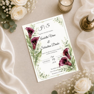 Convite Romance de Noiva de Lírio Calla Ameixa Elegante