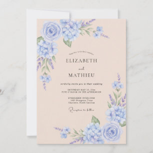 Convite Romance de Noiva Floral Suave de Periwinkle