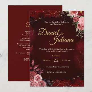 Convite Romance de Outono Moldura Dourada Floral Casamento
