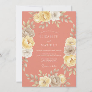 Convite Romance Floral Casamento Coral Blush