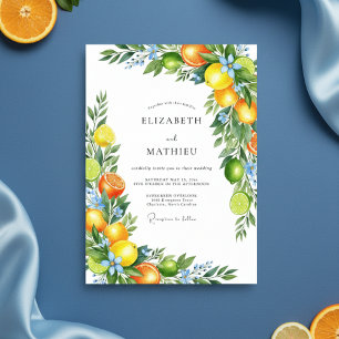 Convite Romance Floral Casamento Laranja Cítrica
