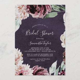Convite Romance Floral  Chá de panela de ameixa