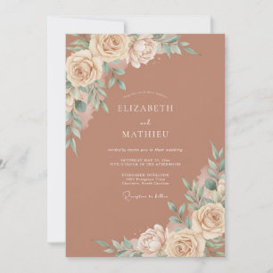 Convite Romance Floral de Casamento em Creme de Terracota