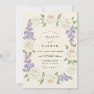 Convite Romance Floral de Creme de Lavanda Casamento