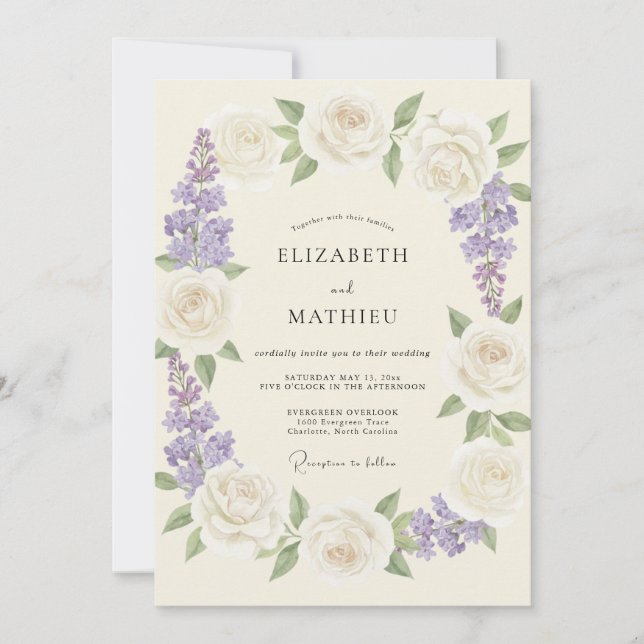 Convite Romance Floral de Creme de Lavanda Casamento (Frente)