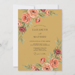 Convite Romance Floral Pintura em Goldenrod Casamento
