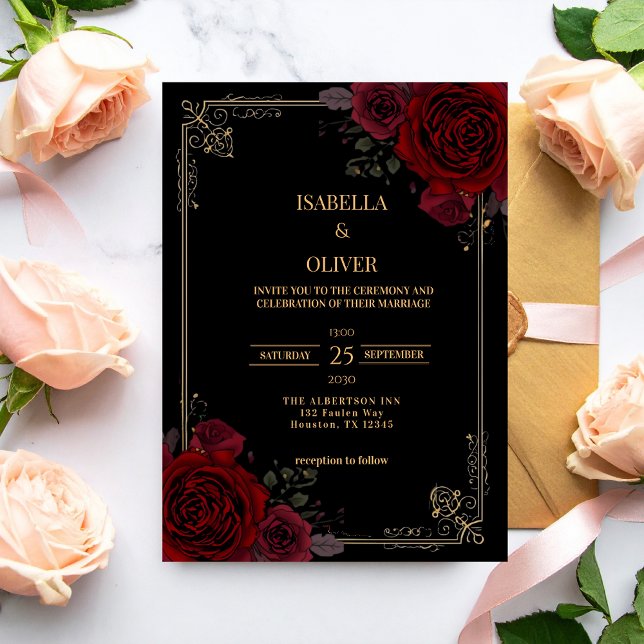 Convite Romance Gótica Casamento Elegante (Criador carregado)