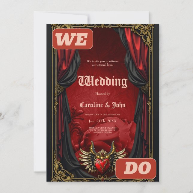 Convite Romance Gótico, o coração da paixão. (Frente)