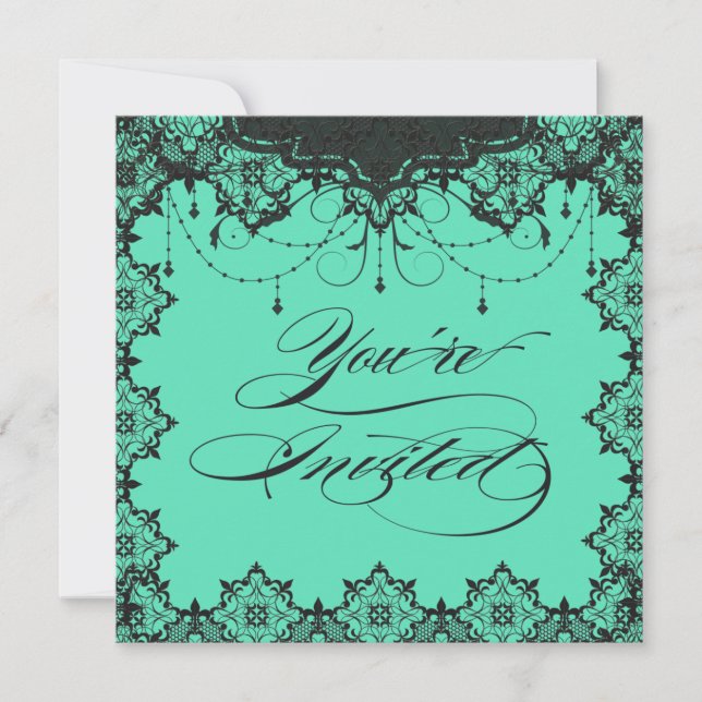 Convite Romance Lace Teal Resplendente (Frente)