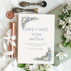 Convite Romance na Vila Dusty Blue Save the Date