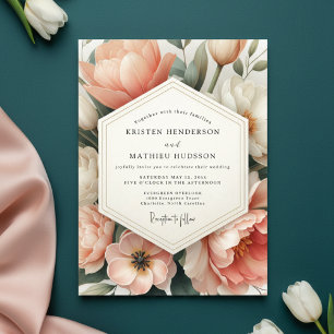 Convite Romance Opulenta Floral de Pêssego Casamento