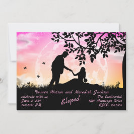 Convite Romance sob o luar laranja e rosa Casamento às esc