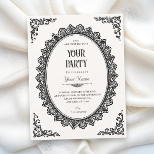 Convite Romance sombria preto e branco elegante