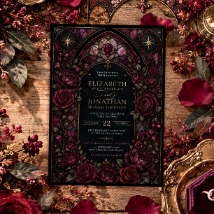Convite Romance Sombrio Vidro Manchado Borgonha Floral Cas