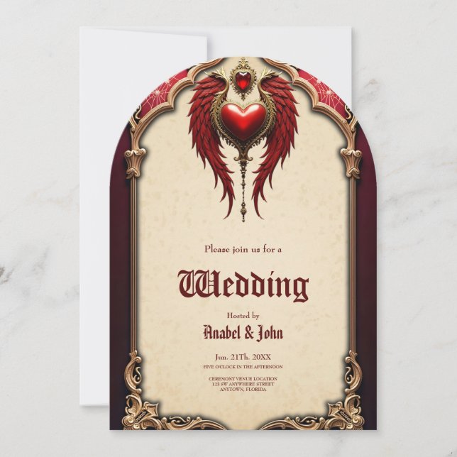 Convite Romance venenoso com coração e asas. (Frente)