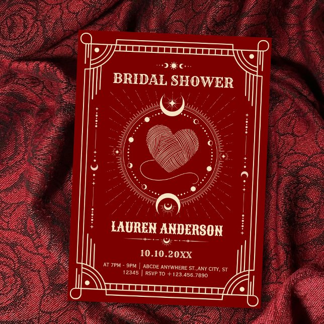Convite Romance vermelha boho místico lua chá de noiva (Criador carregado)