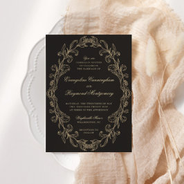 Convite Romantic Baroque Ornate Frame Black Wedding