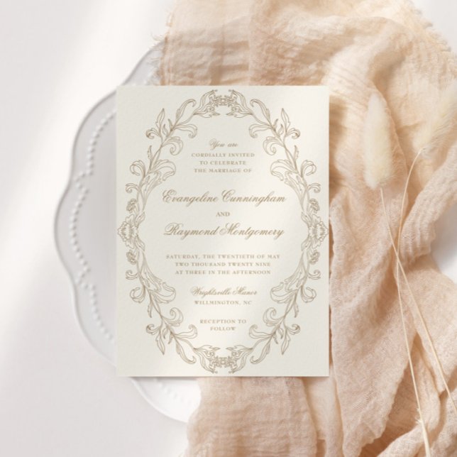 Convite Romantic Baroque Ornate Frame Wedding (Criador carregado)