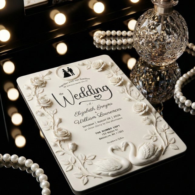 Convite Romantic Baroque Roses & Silhouette Frame Wedding  (Criador carregado)