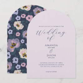Convite Romantic blue and purple floral garden wedding