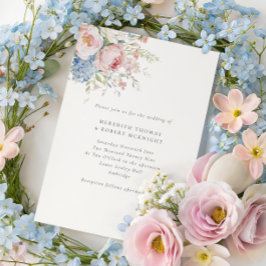 Convite Romantic Blue & Pink Pastel Floral Wedding