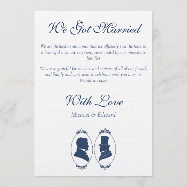Convite Romantic Blue Regency Gay Botanical Silhouette (Frente)
