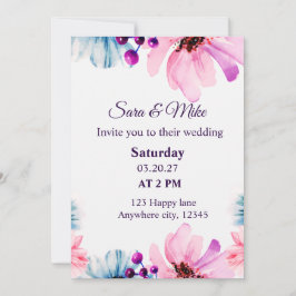 Convite Romantic Blush & Blue Wedding Invitation