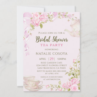 Convite Romantic Blush Floral Bridal Shower Tea Party