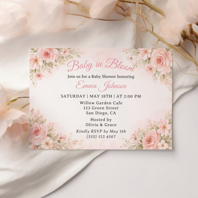 Convite Romantic Blush Garden Baby in Bloom Invite (Criador carregado)