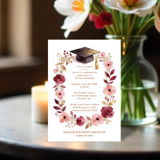 Convite Romantic Blush Pink and Burgundy Graduation