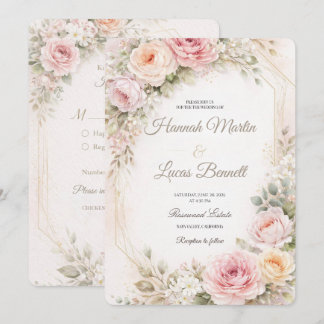 Convite Romantic Blush Pink Floral Wedding Invitation