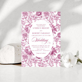 Convite Romantic Blush Pink Toile Roses Wedding Invitation