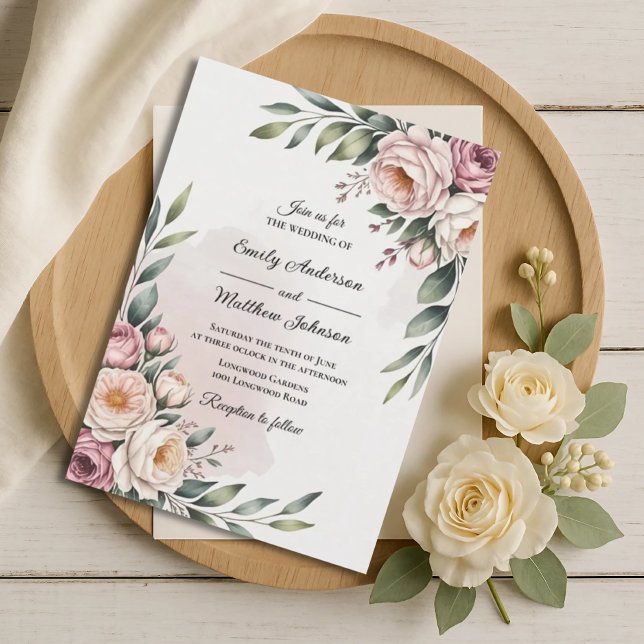 Convite Romantic Blush Rose Garden Wedding Invitation (Criador carregado)