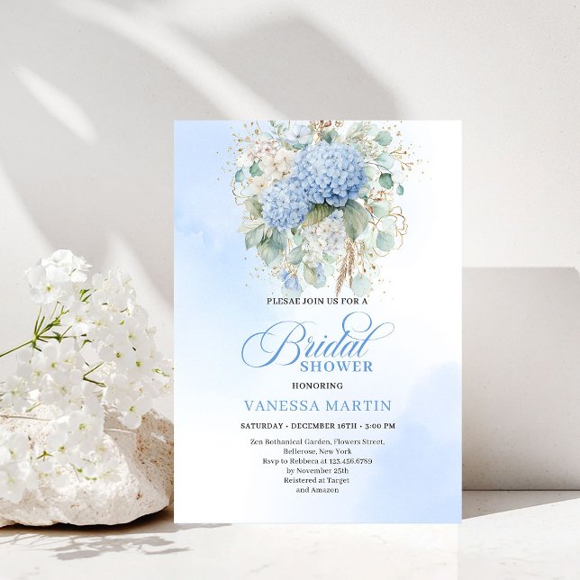 Convite Romantic Bohemian Blue Floral Bridal Shower Invite (Romantic Bohemian Blue Floral Bridal Shower Invitation)