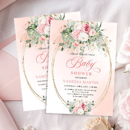 Convite Romantic Bohemian Blush Floral Girl Baby Shower