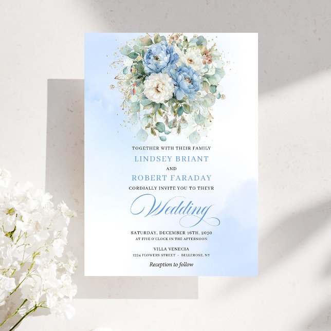 Convite Romantic Bohemian Pastel Blue Peony Wedding Invite (Romantic Bohemian Pastel Blue Peony Wedding Invite)