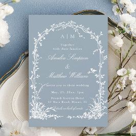 Convite Romantic Botanical Arch Garden Dusty Blue Wedding 
