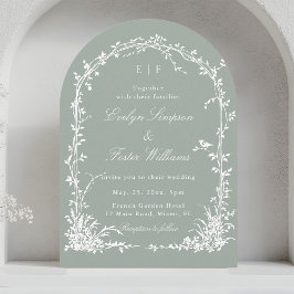 Convite Romantic Botanical Garden Wedding Sage Green Arch