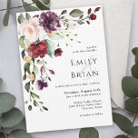 Convite Romantic Burgundy Blush and Plum Wedding<br><div class="desc">This charming romantic wedding invitation has a lovely floral corner bouquet in the stylish color combination of burgundy red, blush pink, plum purple, and peach with sumptuous greenery scattered throughout. It makes a wonderful choice for weddings from mid-summer, to fall and throughout the winter months. The reverse side of the...</div>