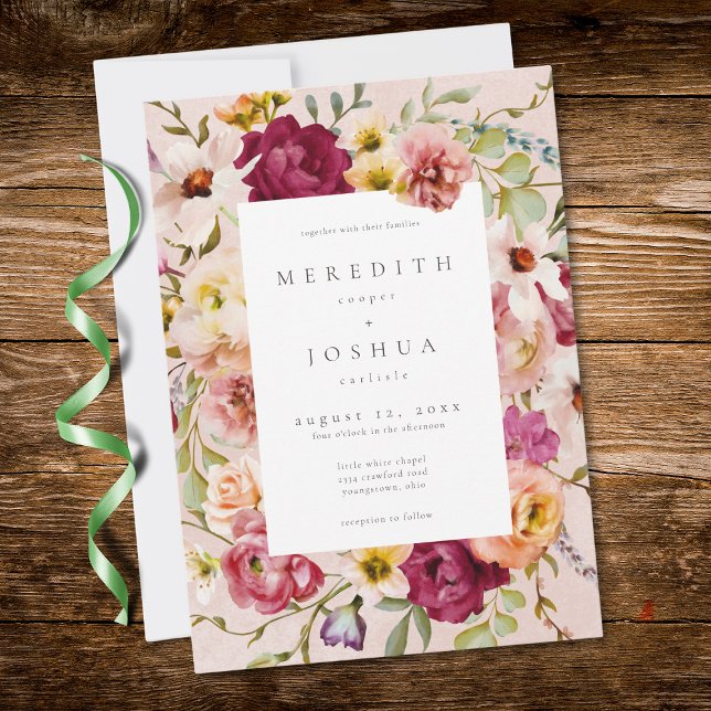Convite Romantic Burgundy Blush Floral Garden Wedding (Romantic Burgundy Blush Floral Garden Wedding Invitation)