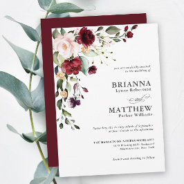 Convite Romantic Burgundy Blush Plum Green Floral Wedding