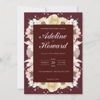 Convite Romantic Burgundy Floral Wedding Invitation card