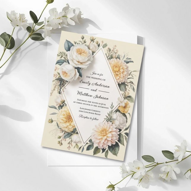 Convite Romantic Butter Yellow Garden Wedding Invitation (Criador carregado)
